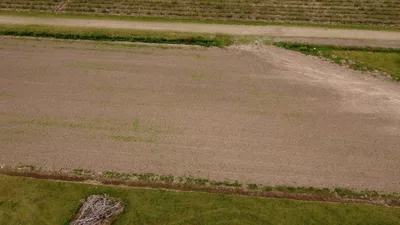 Aerial view of plowed agricultural fields in rural Louisiana