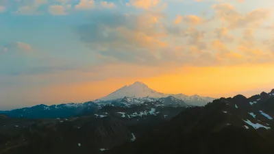 Aerial sunrise view of Mount Baker, the iconic backdrop for Bellingham International Airport