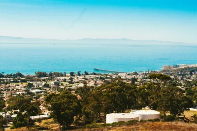 Aerial view of the Ventura, California coastline and town