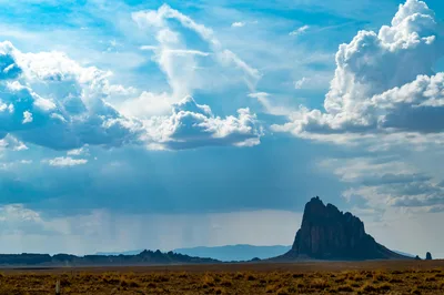 Aerial-style view of the majestic Shiprock formation in the high desert of New Mexico