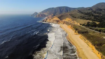 Aerial view of the rugged Half Moon Bay coastline and beaches