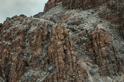 A close-up view of the rugged, eroded rock formations in White Rock, NM, USA.